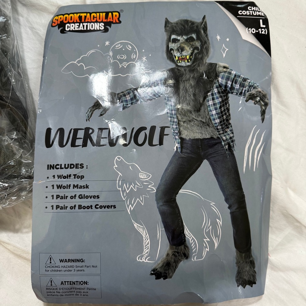 Spooktacular Creations Werewolf Costume Boys Size L 10-12 Blue Plaid